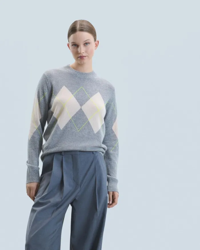 Women Cashmere Sweaters From Future Crewneck Diamond Pattern Sweater Dark Heather Gray Women Cashmere Sweaters From Future Crewneck Diamond Pattern Sweater Dark Heather Gray
