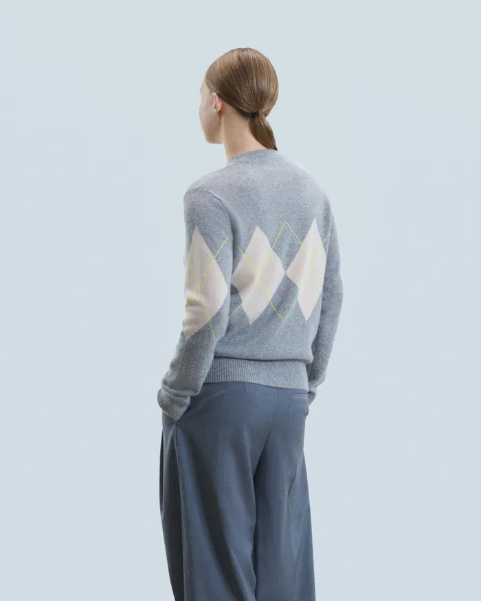 Women Cashmere Sweaters From Future Crewneck Diamond Pattern Sweater Dark Heather Gray