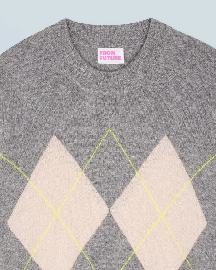 Women Cashmere Sweaters From Future Crewneck Diamond Pattern Sweater Dark Heather Gray