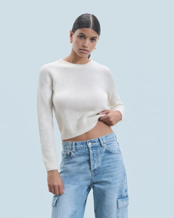 Women Cashmere Sweaters From Future Crewneck Raglan Sweater White