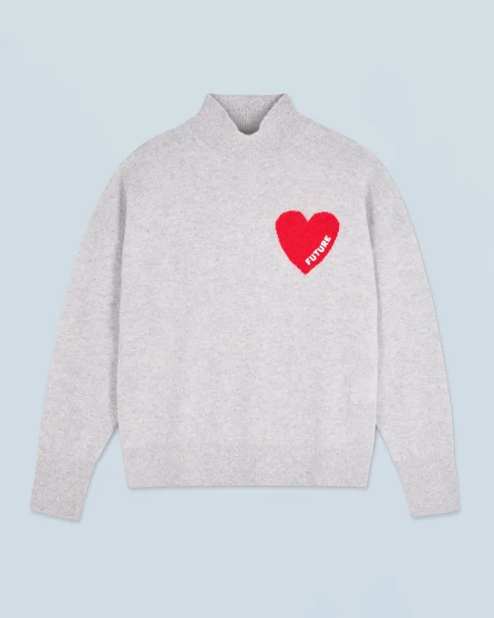 Women Cashmere Sweaters From Future Light Heart Mock Neck Sweater Light Heather Gray Women Cashmere Sweaters From Future Light Heart Mock Neck Sweater Light Heather Gray