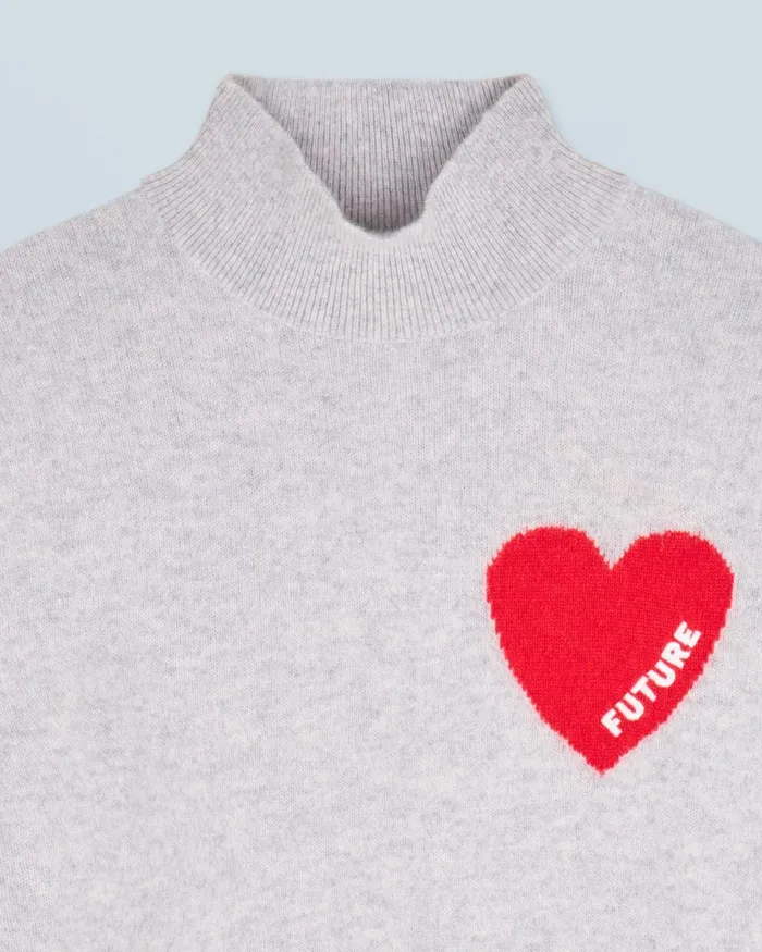 Women Cashmere Sweaters From Future Light Heart Mock Neck Sweater Light Heather Gray