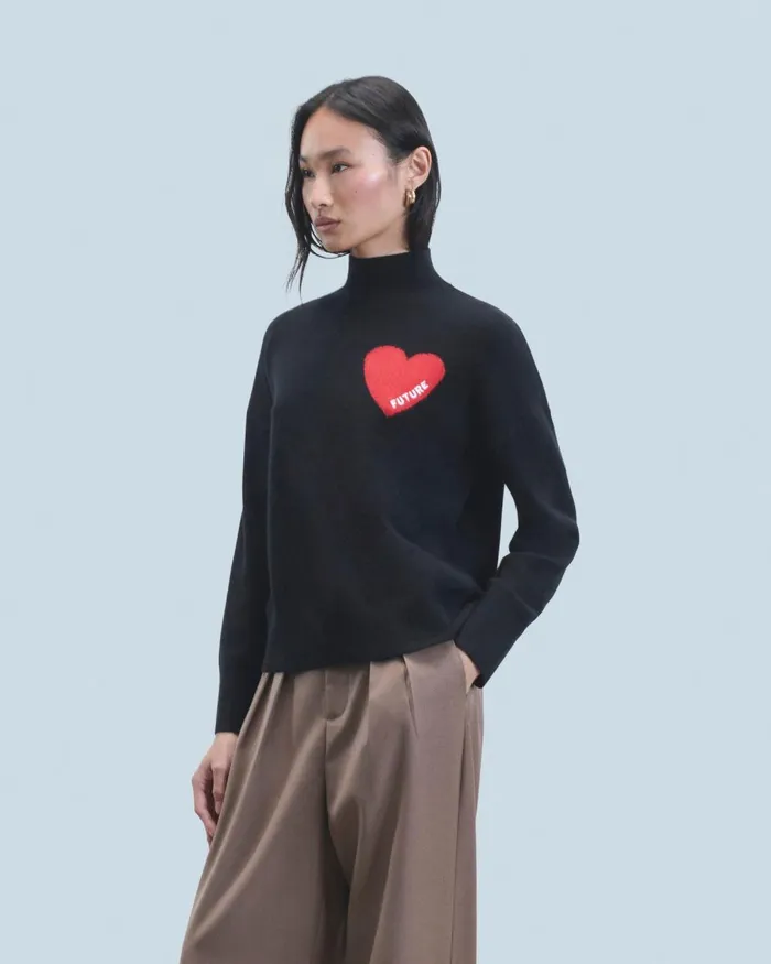 Women Cashmere Sweaters From Future Light Heart Mock Neck Sweater Light Heather Gray