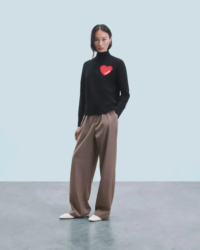 Women Cashmere Sweaters From Future Light Heart Mock Neck Sweater Light Heather Gray