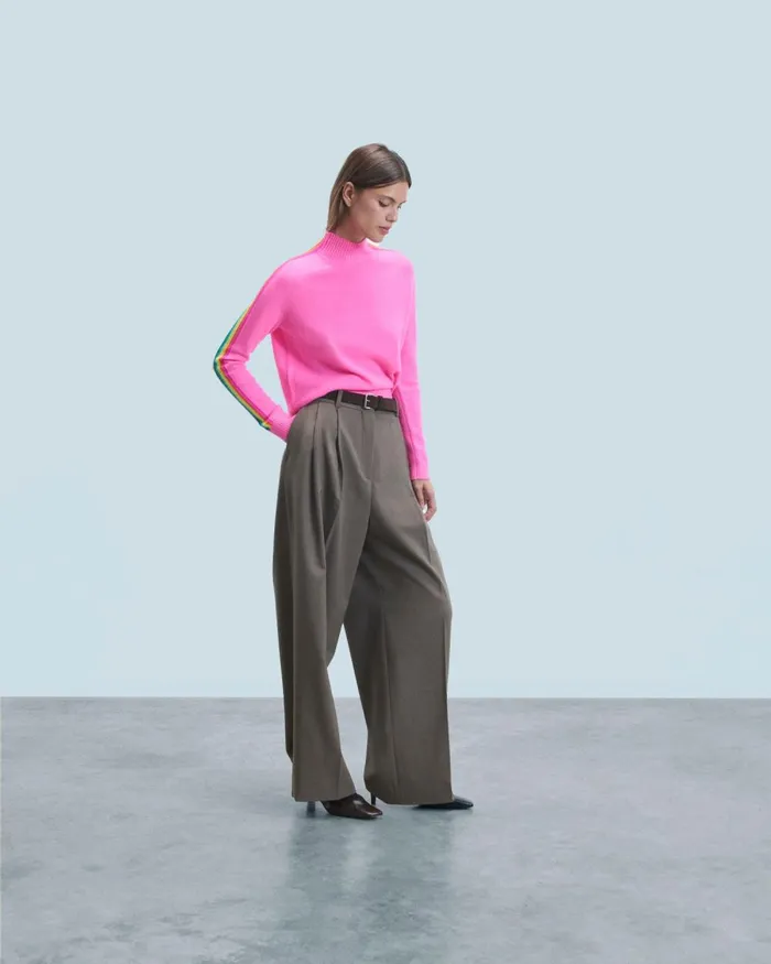 Women Cashmere Sweaters From Future Mock Neck Sweater With Multico Light Sleeve Bands Dreamy Pink