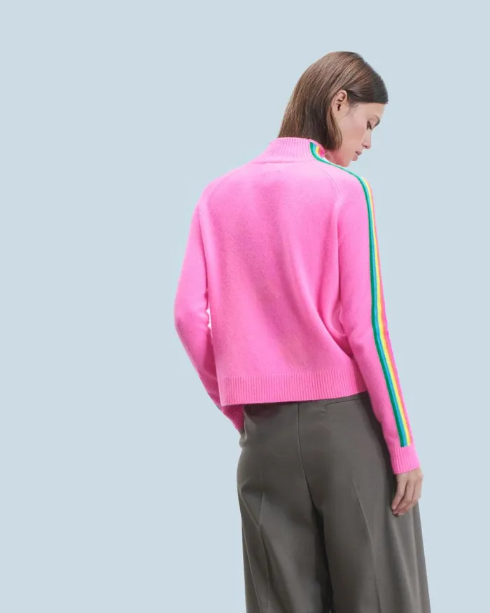 Women Cashmere Sweaters From Future Mock Neck Sweater With Multico Light Sleeve Bands Dreamy Pink