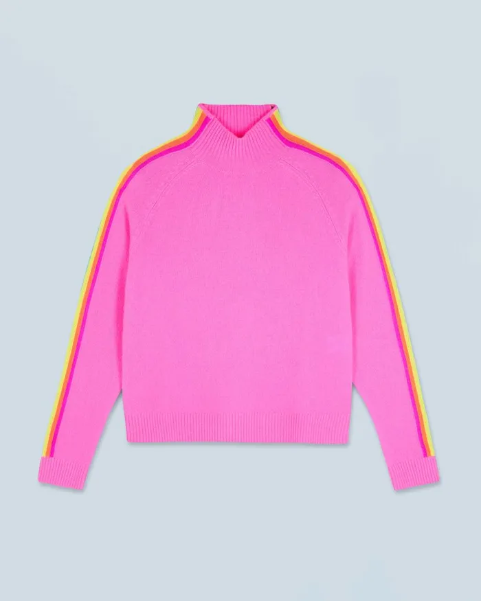 Women Cashmere Sweaters From Future Mock Neck Sweater With Multico Light Sleeve Bands Dreamy Pink