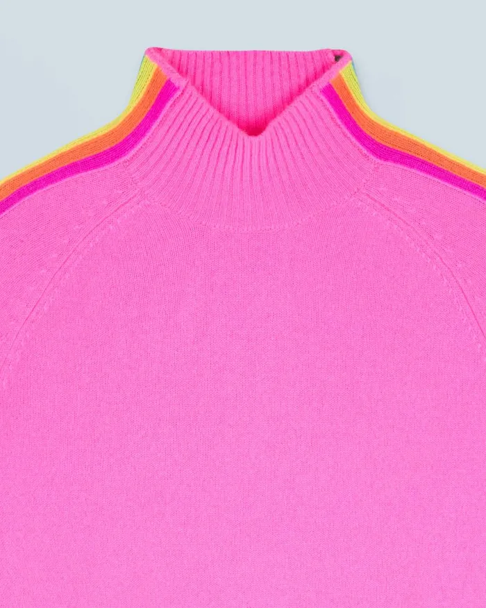 Women Cashmere Sweaters From Future Mock Neck Sweater With Multico Light Sleeve Bands Dreamy Pink