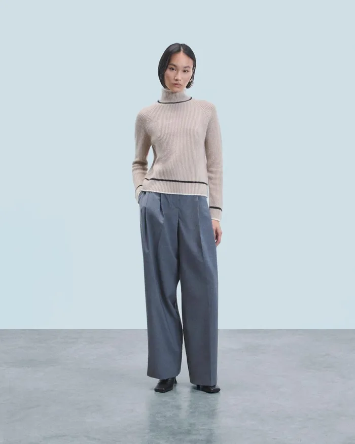 Women Cashmere Sweaters From Future Mock Neck Tricolor Sweater In Textured Knit Iced Sand