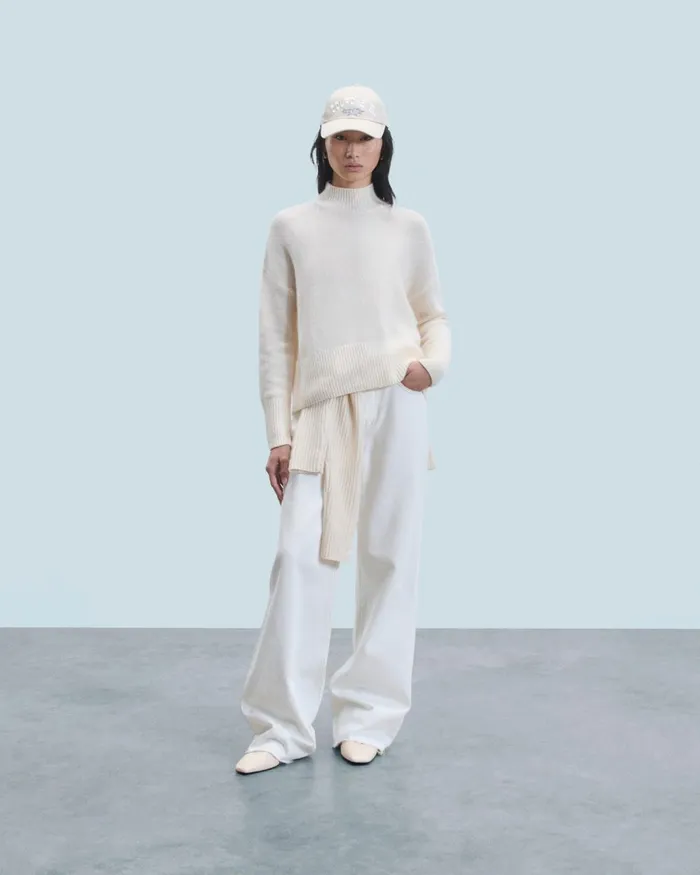 Women Cashmere Sweaters From Future Oversized Mock Neck Sweater White