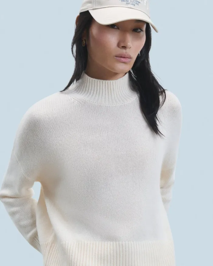 Women Cashmere Sweaters From Future Oversized Mock Neck Sweater White