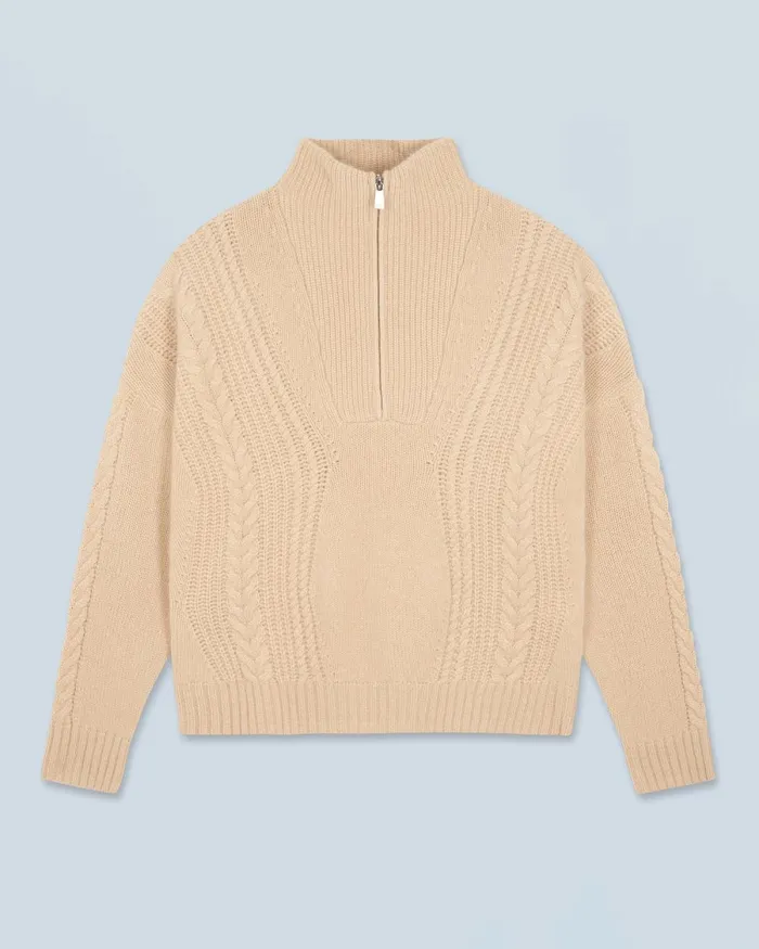 Women Cashmere Sweaters From Future Quarter Zip Neck Sweater With Twisted Details Beige