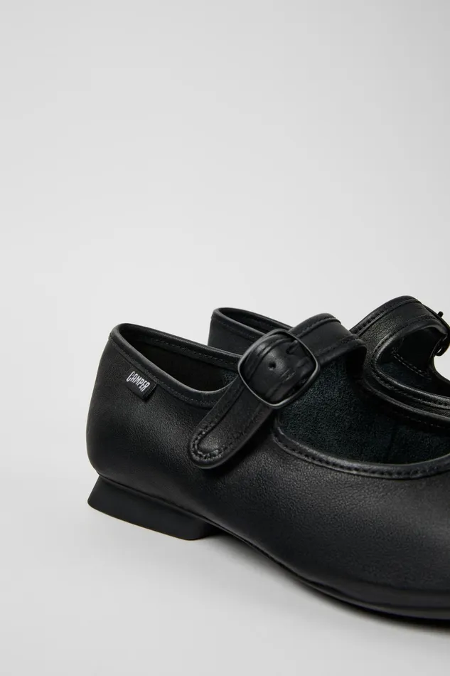 Women Casi Myra Black Leather Shoe Camper Ballerinas