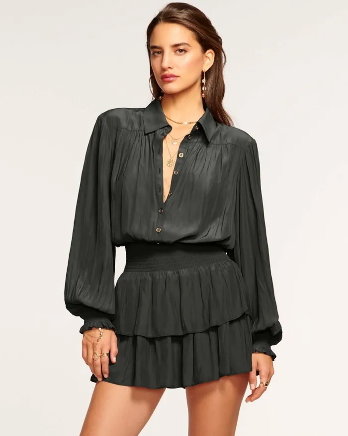 Women Charlie Button Down Mini Dress Black Ramy Brook Dresses