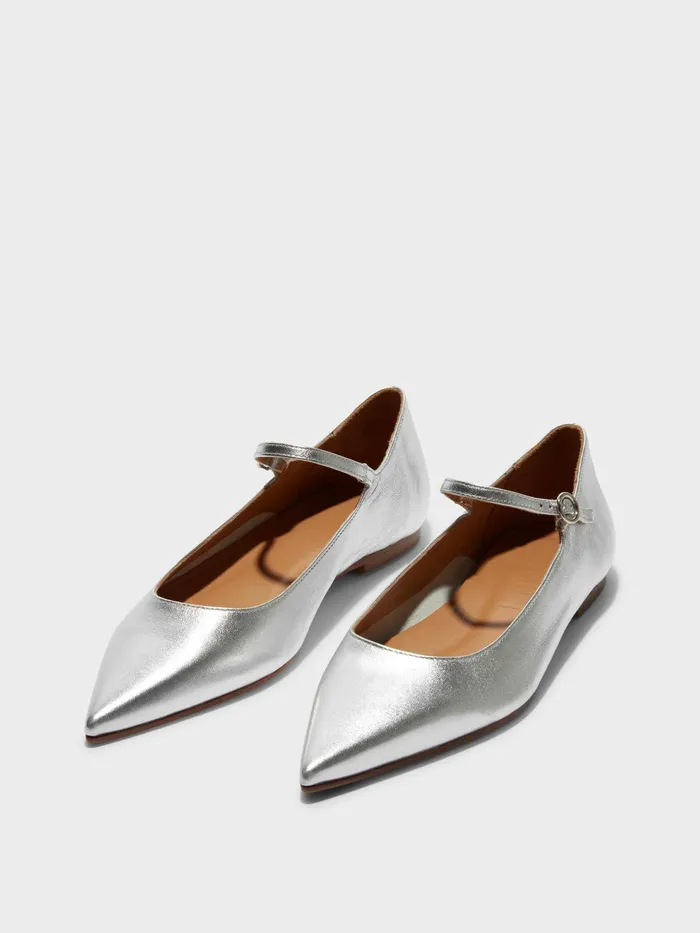 Women Cleo Metallic Leather MaryJane Ballet Flats Aeyde Flats