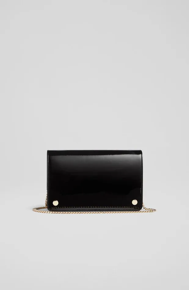 Women Clutch Bags LKBennett Cici Black Patent Leather Clutch Bag