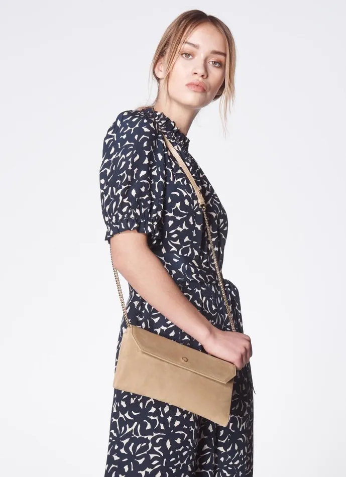 Women Clutch Bags LKBennett Dora Beige Suede Envelope Clutch
