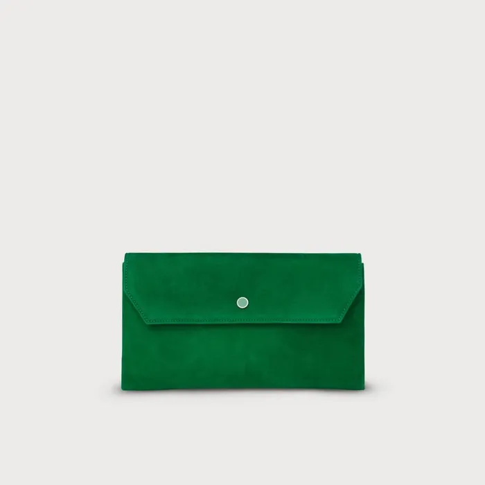 Women Clutch Bags LKBennett Dora Green Suede Envelope Clutch