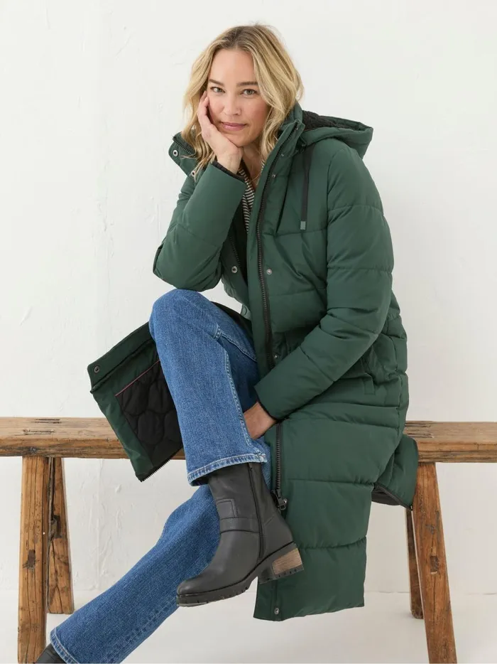 Women Coats and Jackets Fat Face Harley Green Long Puffer Coat
