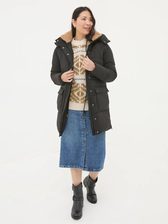 Women Coats and Jackets Fat Face Maddie Black Puffer Coat