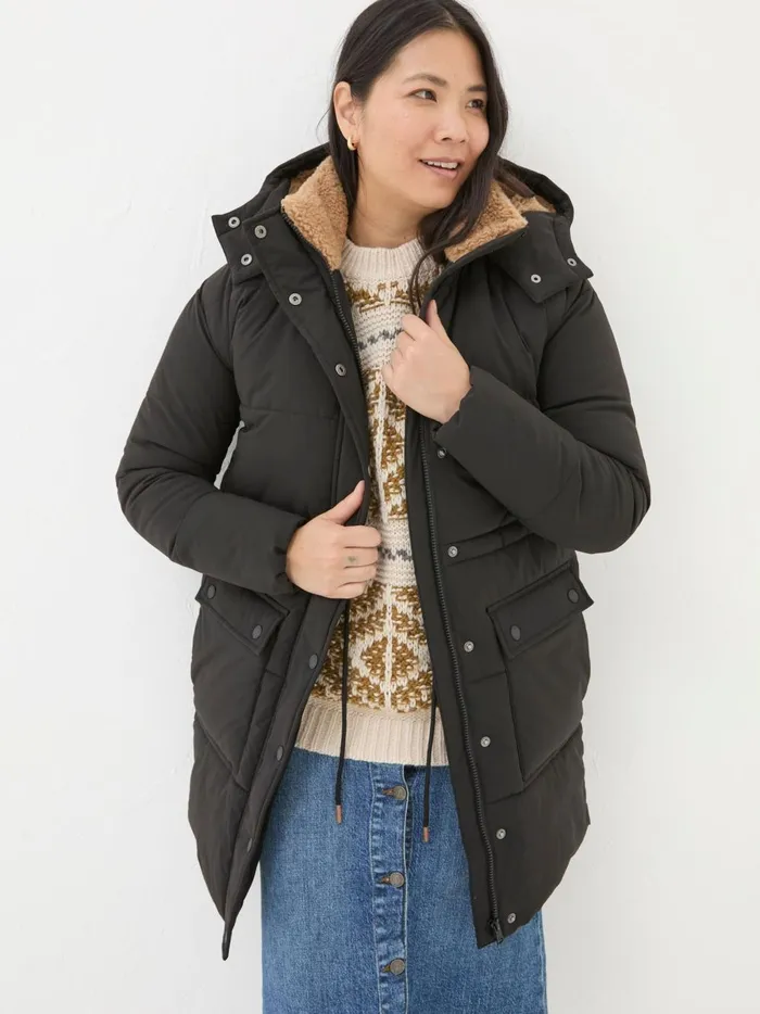 Women Coats and Jackets Fat Face Maddie Black Puffer Coat