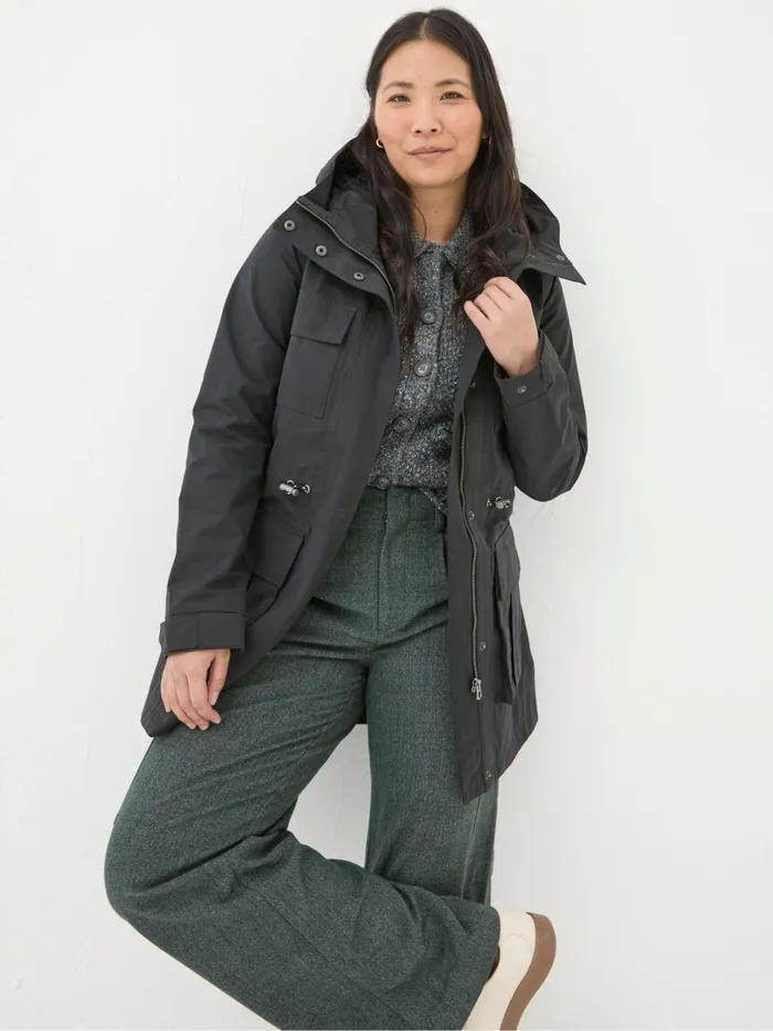 Women Coats and Jackets Fat Face Tiegan Black Waterproof Coat