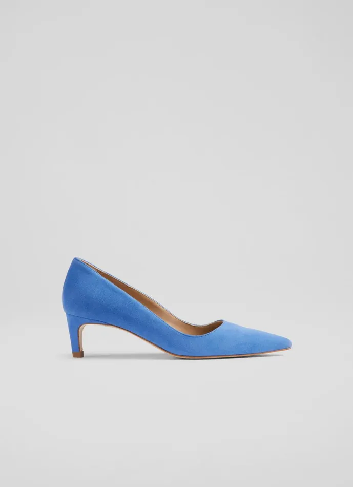 Women Court Shoes LKBennett Ava Blue Suede Kitten Heel Courts Blue