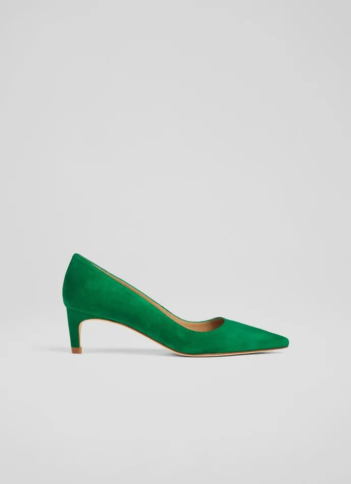 Women Court Shoes LKBennett Ava Green Suede Kitten Heel Courts Green
