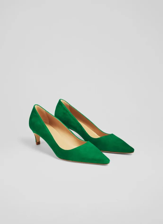 Women Court Shoes LKBennett Ava Green Suede Kitten Heel Courts Green Women Court Shoes LKBennett Ava Green Suede Kitten Heel Courts Green