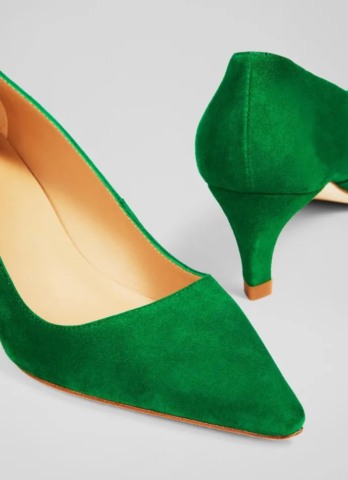 Women Court Shoes LKBennett Ava Green Suede Kitten Heel Courts Green Women Court Shoes LKBennett Ava Green Suede Kitten Heel Courts Green