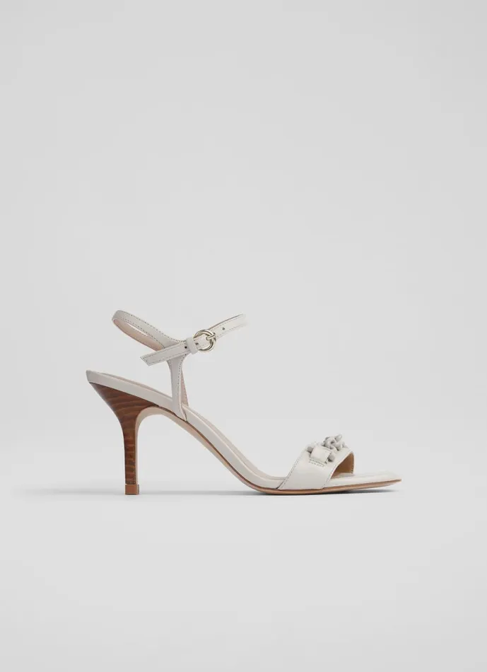 Women Court Shoes LKBennett Ivonne Nude Leather Heel Sandals Off White