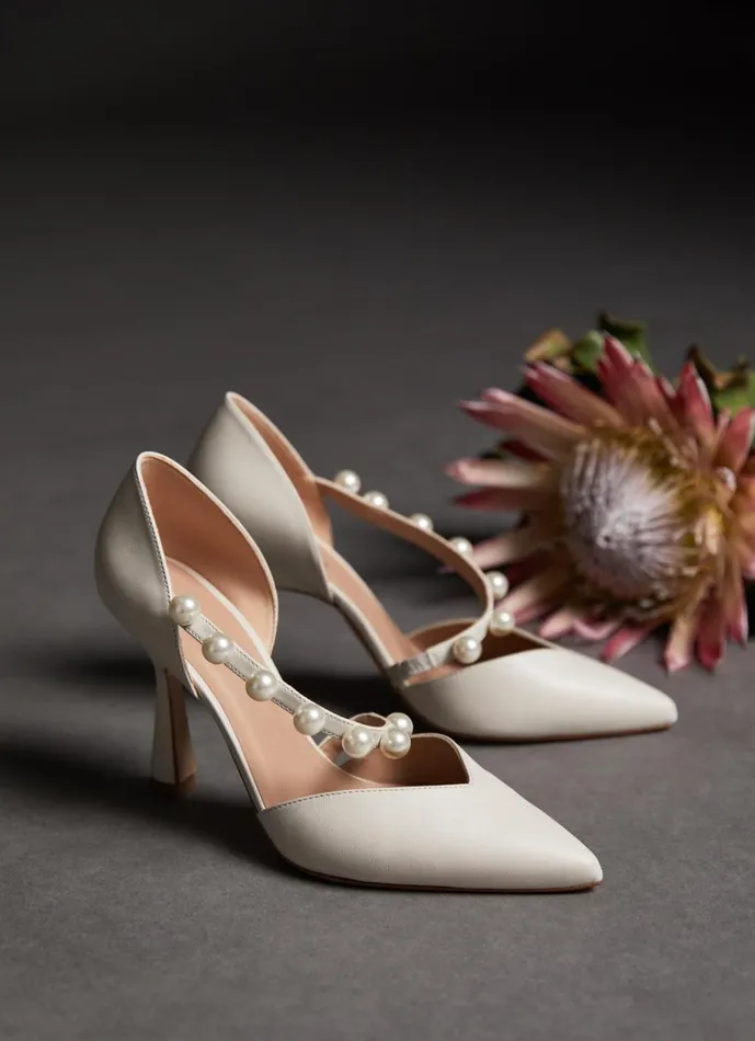 Women Court Shoes LKBennett Zelda Ivory Leather Pearl Trim Wedding Shoes White