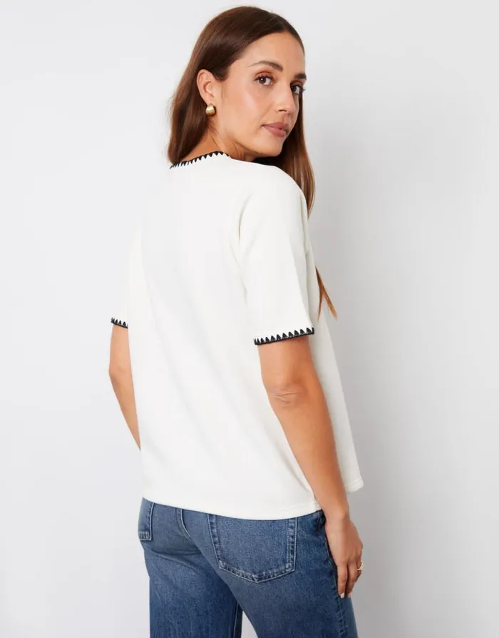 Women Cream Contrast Edge Stitch Short Sleeve Sweatshirt Threadbare Tops Women Cream Contrast Edge Stitch Short Sleeve Sweatshirt Threadbare Tops
