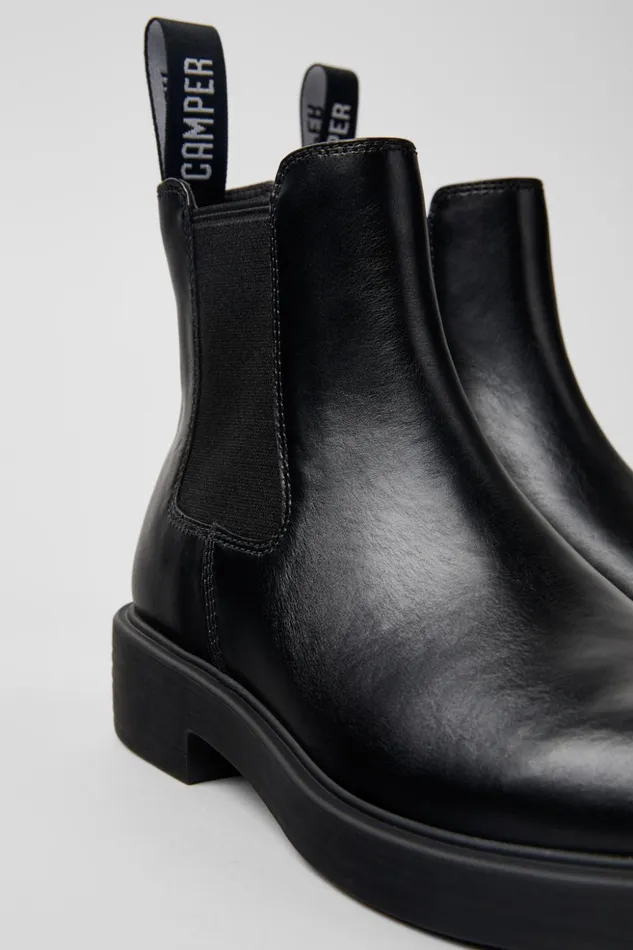 Women Dean Black Leather Ankle Boots Camper Ankle Boots