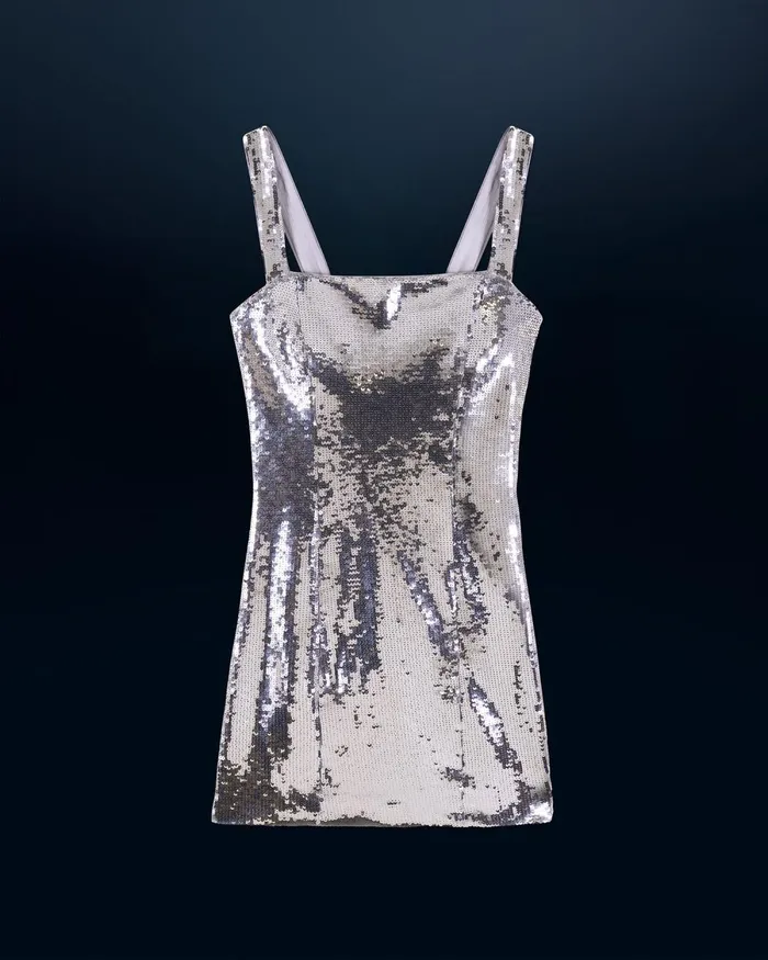 Women Dresses and Jumpsuits From Future Short Sequin Strap Dress Silver