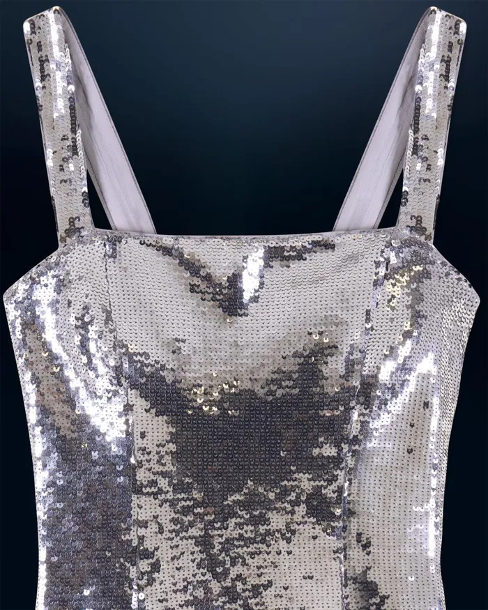 Women Dresses and Jumpsuits From Future Short Sequin Strap Dress Silver