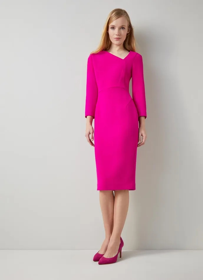 Women Dresses LKBennett Alexis Pink Wool Crepe Shift Dress Orchid