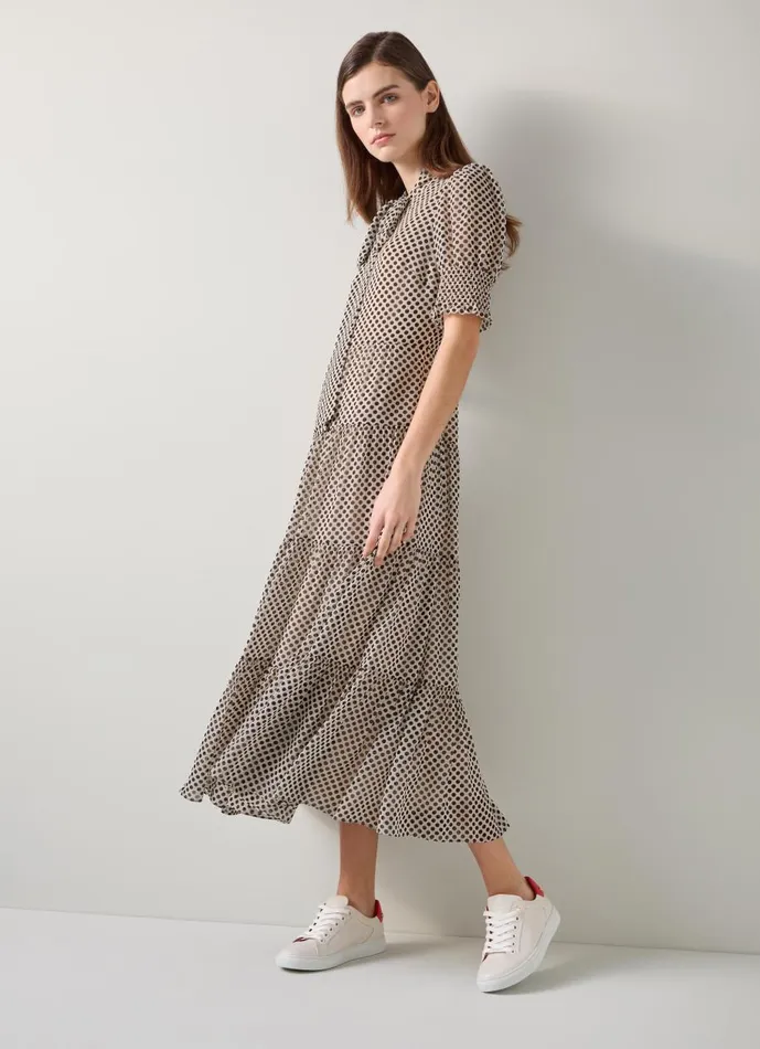 Women Dresses LKBennett Coco Ecru Polka Dot Dress Black Cream