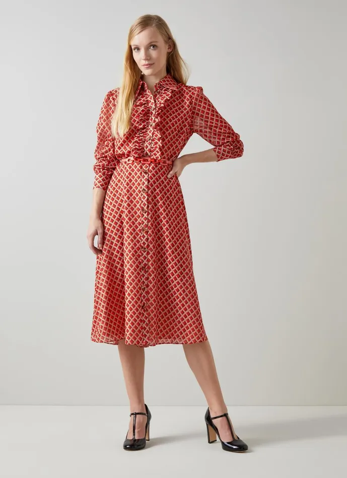 Women Dresses LKBennett Ensor Red Graphic Print Shirt Dress Multi