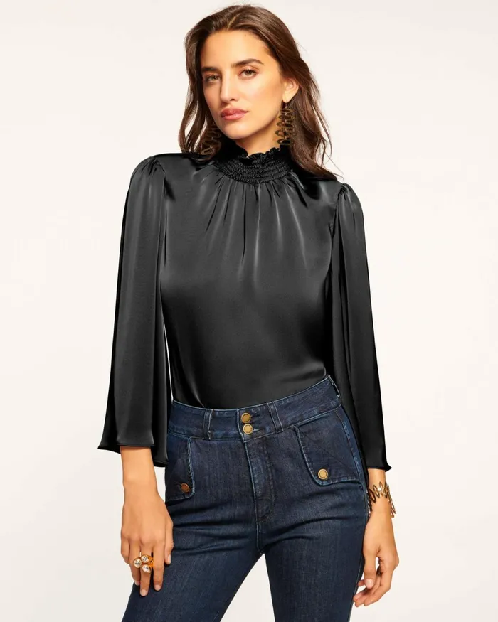 Women Ella Mock Neck Top Black Ramy Brook Tops