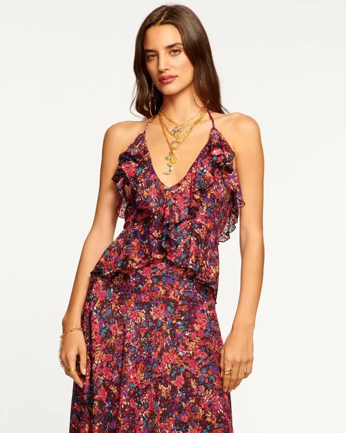 Women Everlee Ruffle VNeck Midi Dress French Floral Ramy Brook Dresses