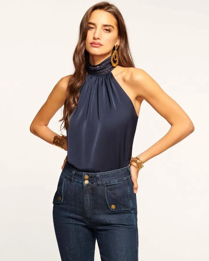 Women Everleigh High Neck Tank Top Navy Ramy Brook Tops Women Everleigh High Neck Tank Top Navy Ramy Brook Tops