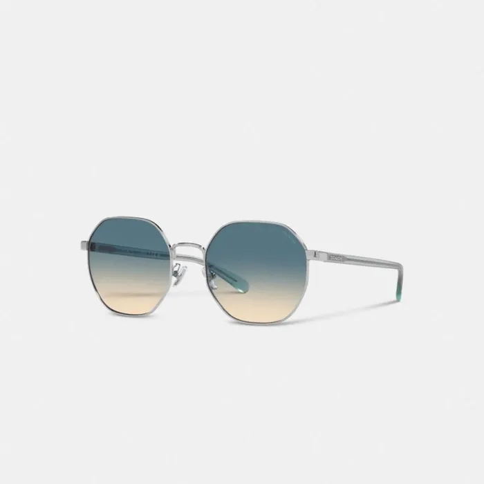 Women Eyewear Coach Metal Hexagon Sunglasses Blue Yellow Gradient
