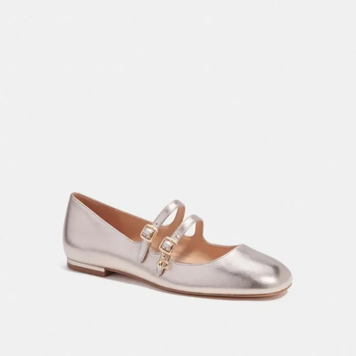 Women Flats and Loafers Coach Whitley Mary Jane Platinum Champagne