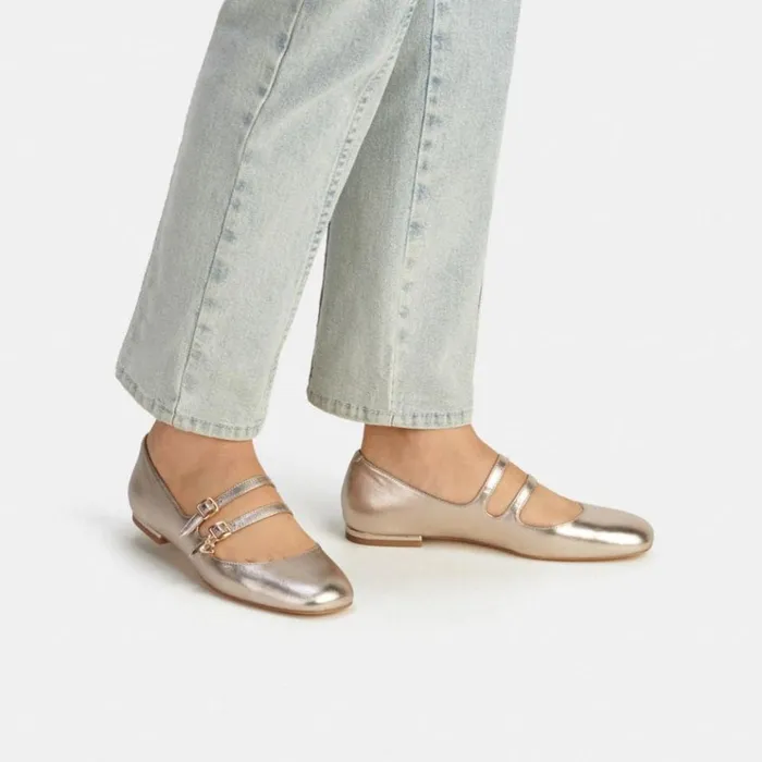 Women Flats and Loafers Coach Whitley Mary Jane Platinum Champagne