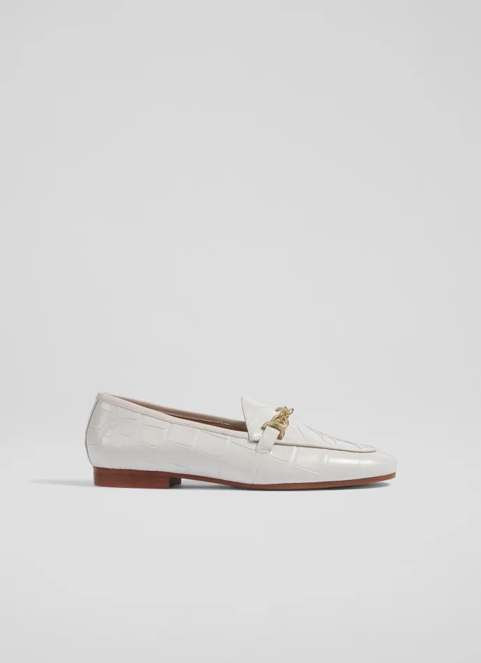 Women Flats LKBennett Adalynn White Leather Snaffle Loafers White