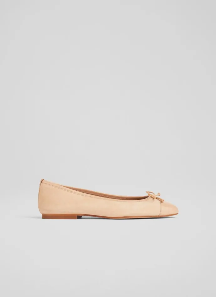 Women Flats LKBennett Kara Beige Suede And Patent Toe Cap Ballet Flats Almond