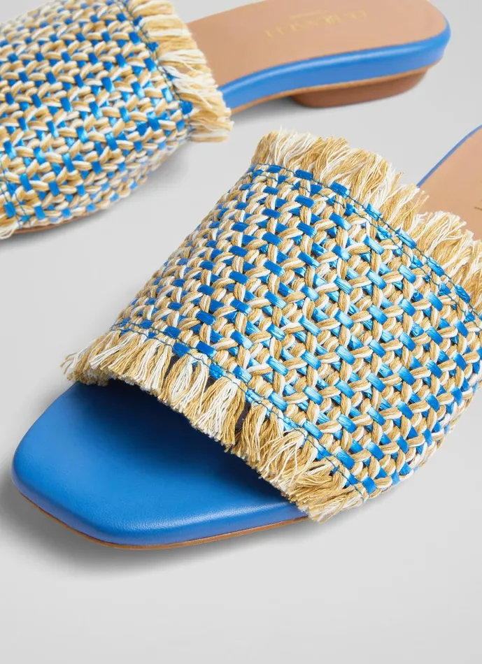 Women Flats LKBennett Meera Blue Raffia Flat Sandals Blue Cream Women Flats LKBennett Meera Blue Raffia Flat Sandals Blue Cream
