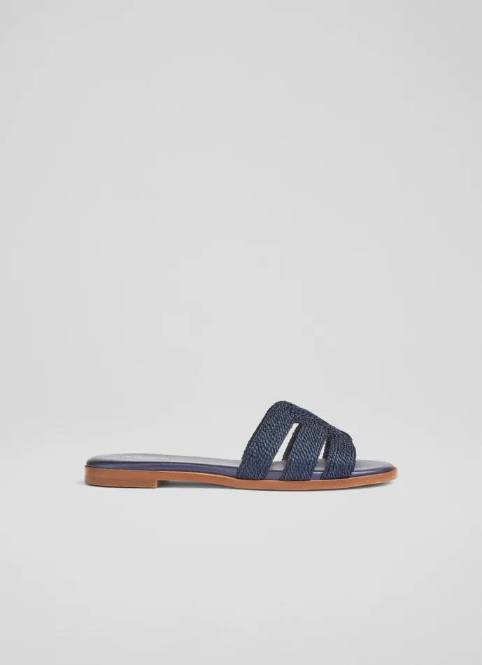 Women Flats LKBennett Riley Navy Metallic Rope Flat Mules Navy Blue