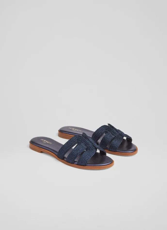 Women Flats LKBennett Riley Navy Metallic Rope Flat Mules Navy Blue Women Flats LKBennett Riley Navy Metallic Rope Flat Mules Navy Blue